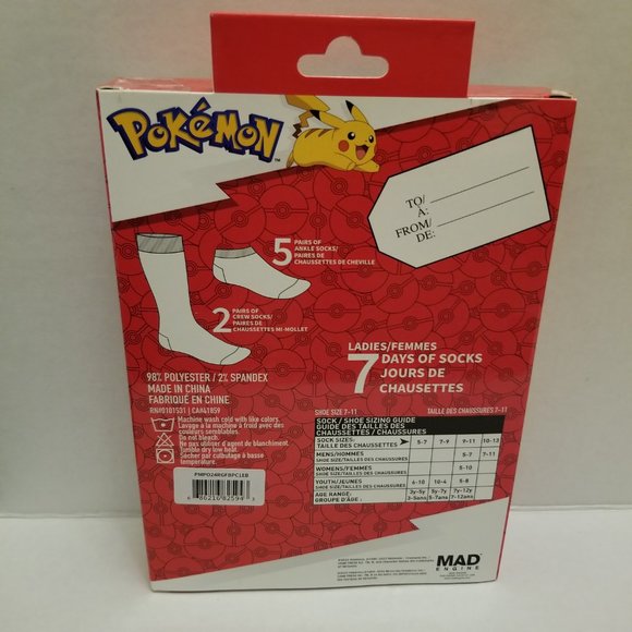 Pokemon Ladies 7 Days of Socks  - 7 pairs - Picture 2 of 6